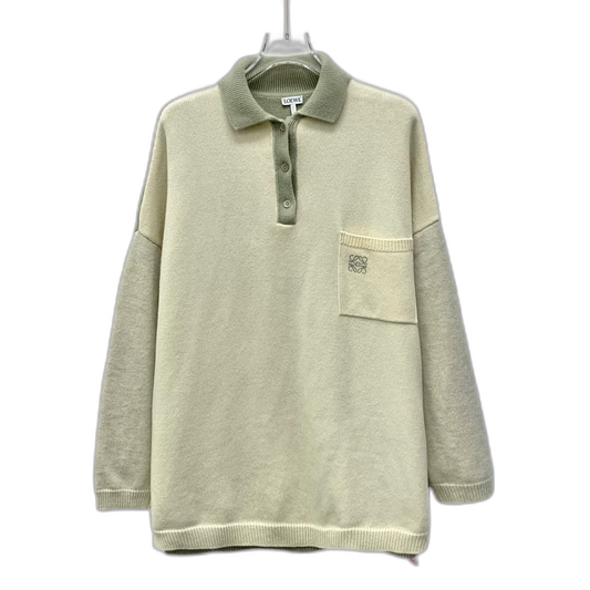 Loewe Beige Logo Embroidered Long Sleeve Polo