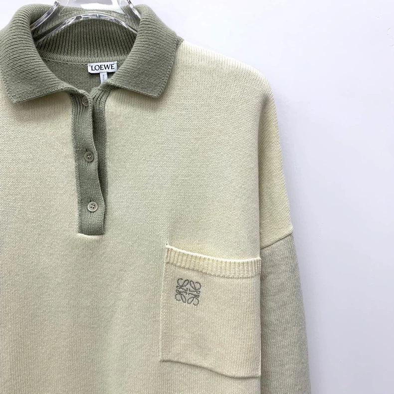 Loewe Beige Logo Embroidered Long Sleeve Polo
