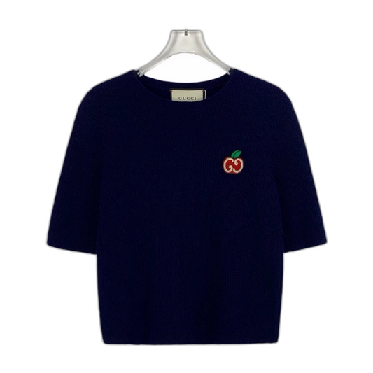 Gucci Blue Apple Embroidered Knit Sweater