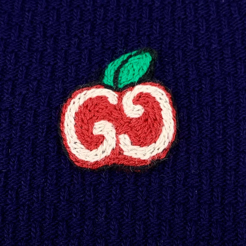 Gucci Blue Apple Embroidered Knit Sweater