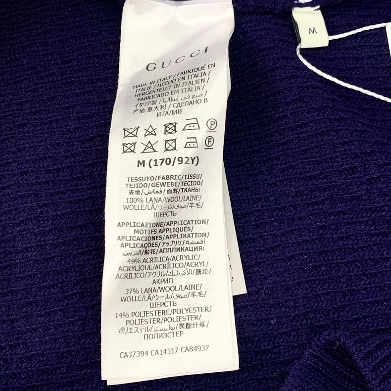 Gucci Blue Apple Embroidered Knit Sweater