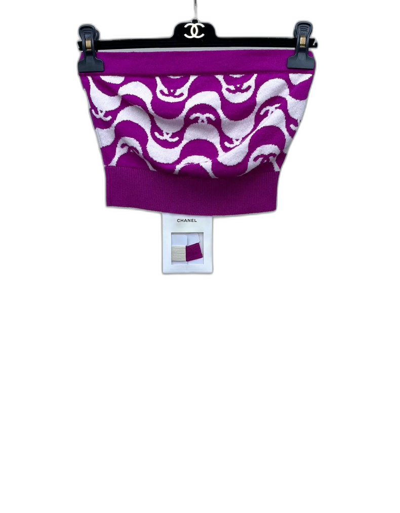 Chanel Purple Logo Strapless Top