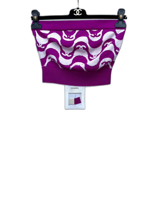 Chanel Purple Logo Strapless Top