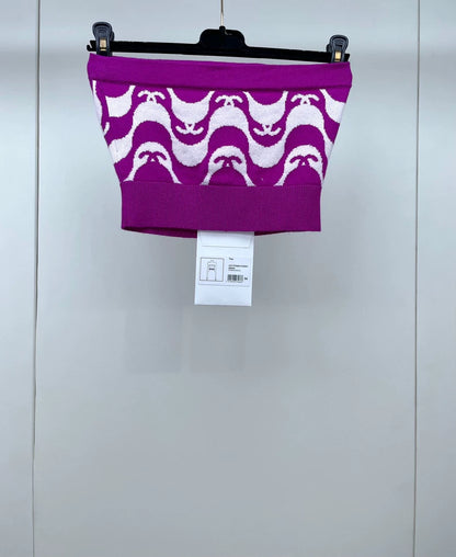 Chanel Purple Logo Strapless Top