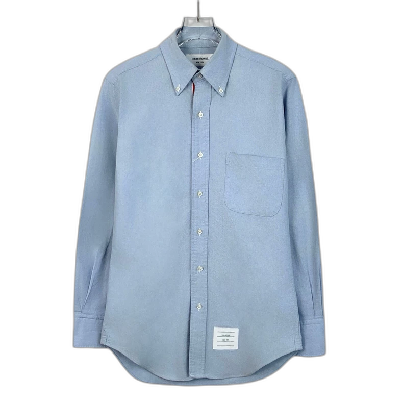 Blue Cotton Long Sleeve Button-Up Shirt