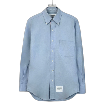 Blue Cotton Long Sleeve Button-Up Shirt