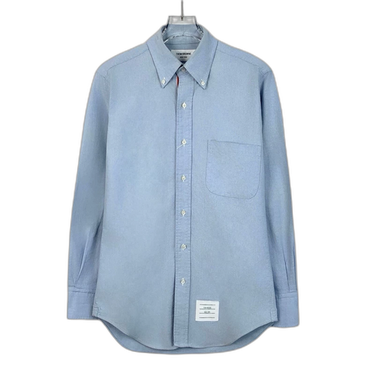 Blue Cotton Long Sleeve Button-Up Shirt