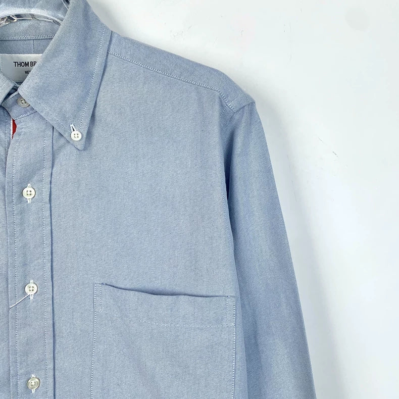 Blue Cotton Long Sleeve Button-Up Shirt