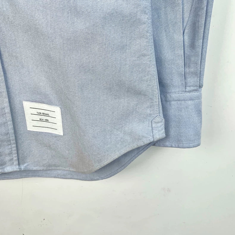 Blue Cotton Long Sleeve Button-Up Shirt