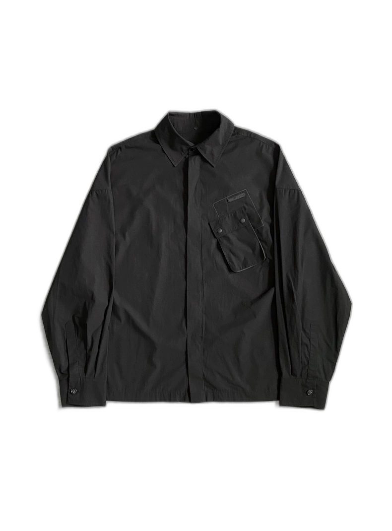 Black Pocket Shirt with Concealed Buttons-zp