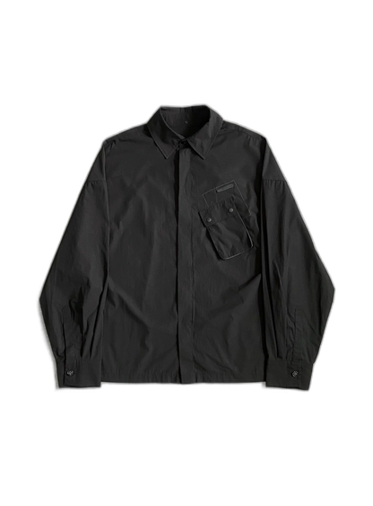 Black Pocket Shirt with Concealed Buttons-zp