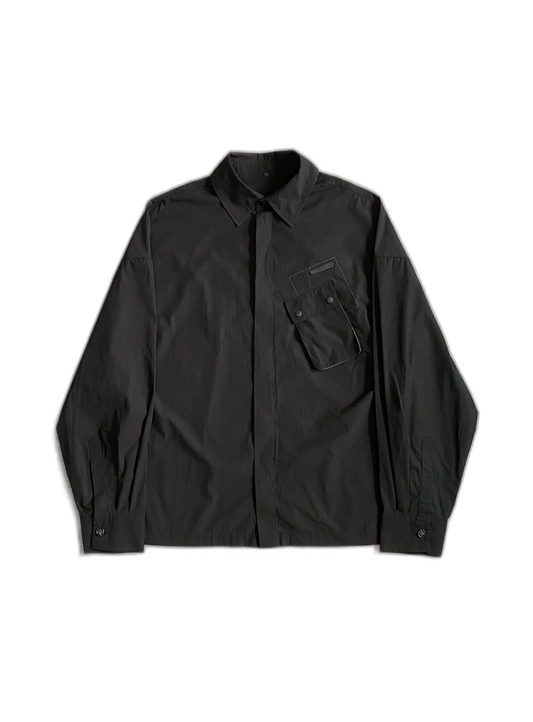 Black Pocket Shirt with Concealed Buttons-zp