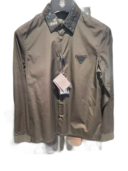 Prada Sequined Triangle Logo Shirt-zp