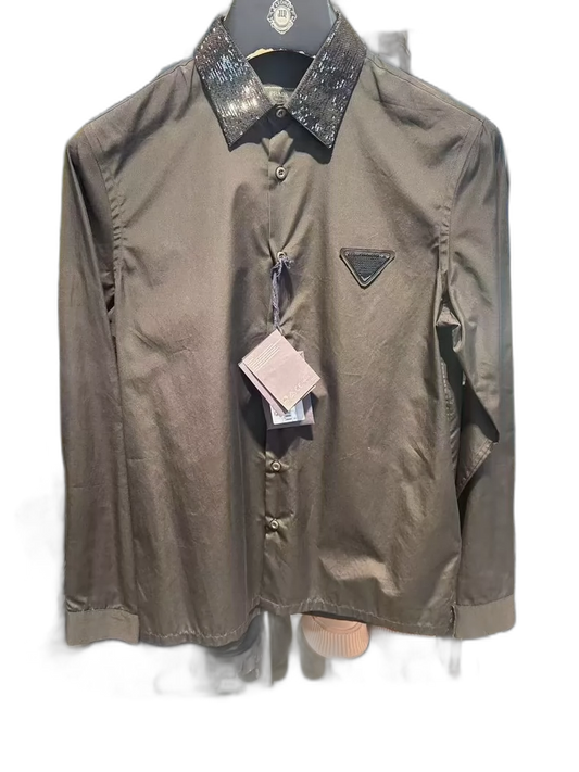 Prada Sequined Triangle Logo Shirt-zp