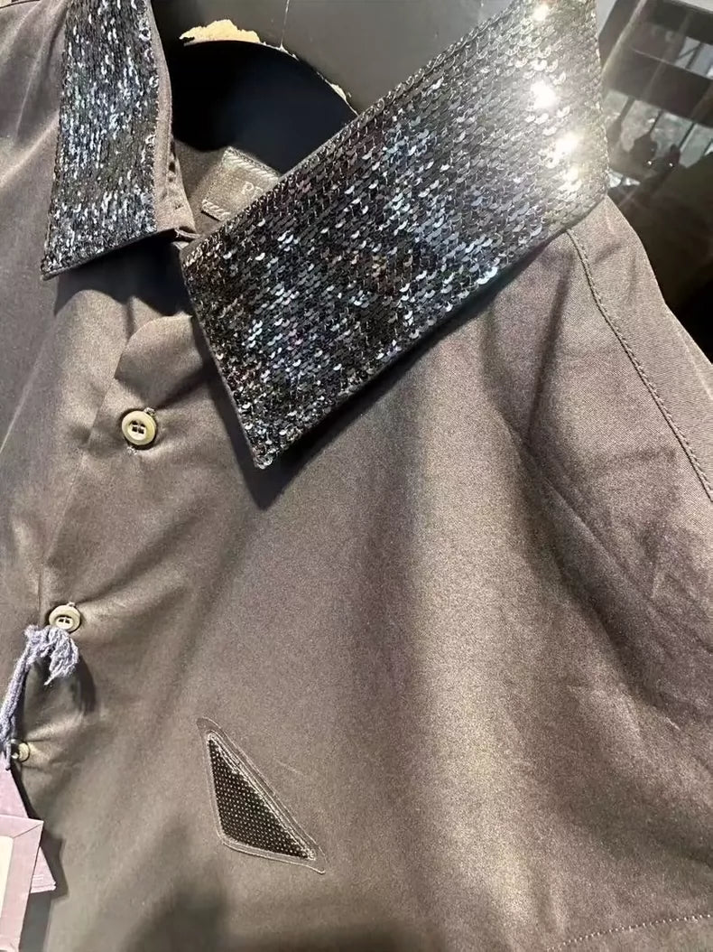 Prada Sequined Triangle Logo Shirt-zp