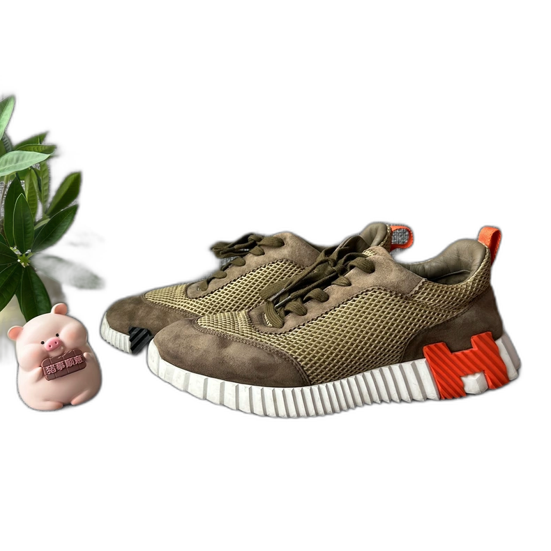 Hermes Olive Green Bouncing Low Top Sneakers