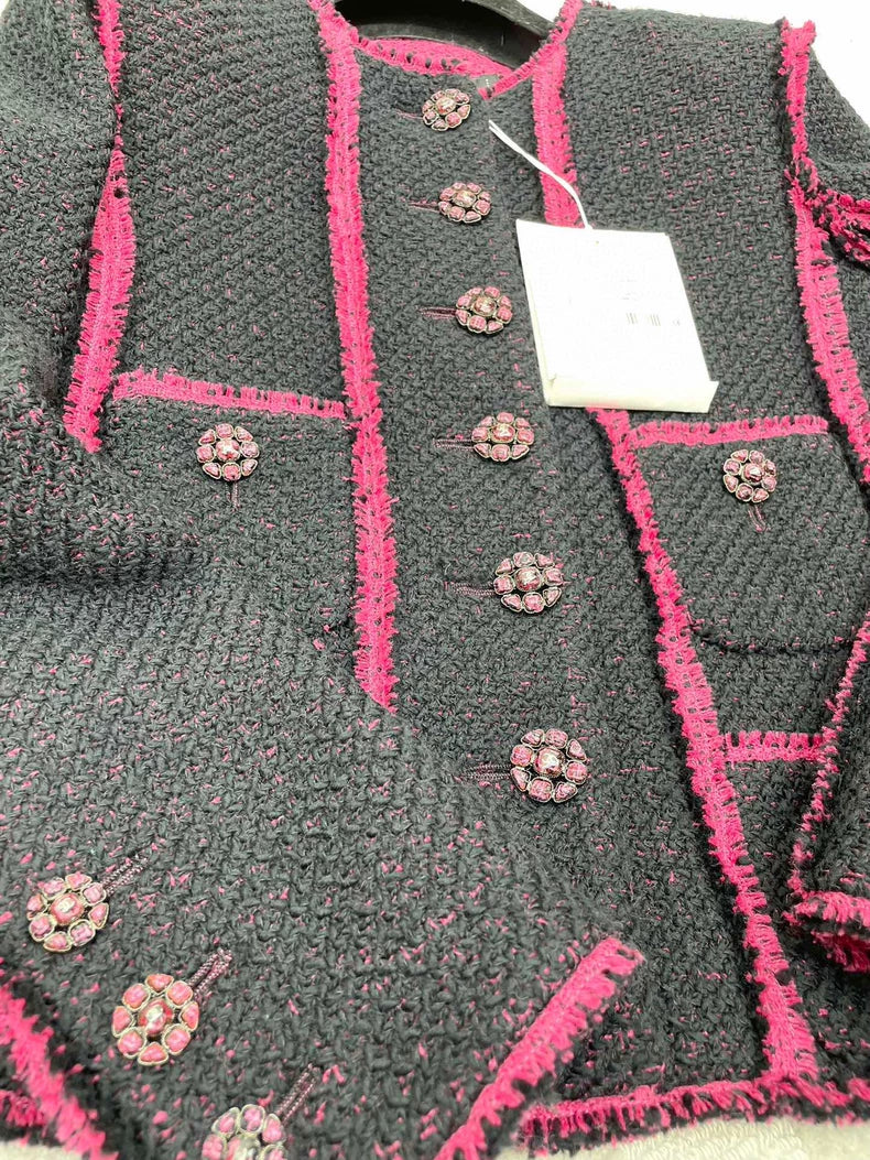Chanel Black and Pink Tweed Jacket