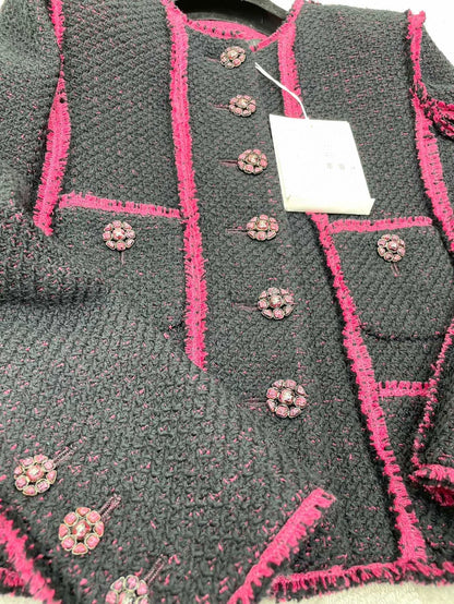 Chanel Black and Pink Tweed Jacket