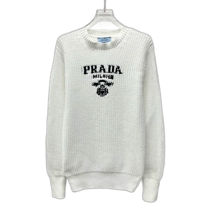 Prada White Letter Knit Sweater Long Sleeve