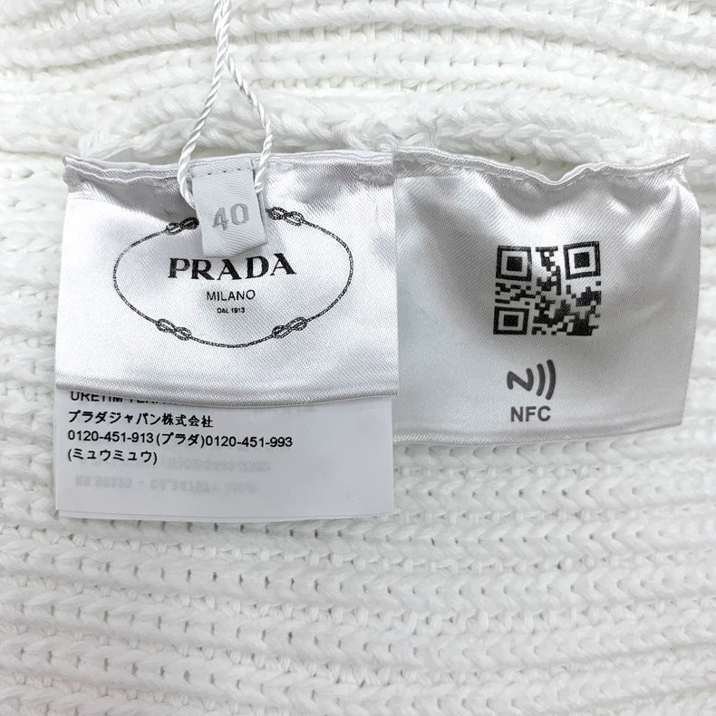 Prada White Letter Knit Sweater Long Sleeve