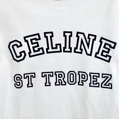 Celine White Logo Print Cotton T-Shirt