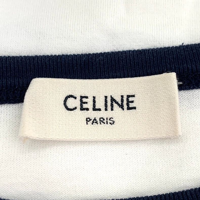 Celine White Logo Print Cotton T-Shirt