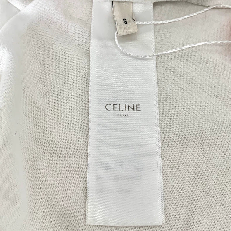 Celine White Logo Print Cotton T-Shirt
