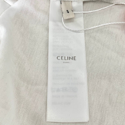 Celine White Logo Print Cotton T-Shirt