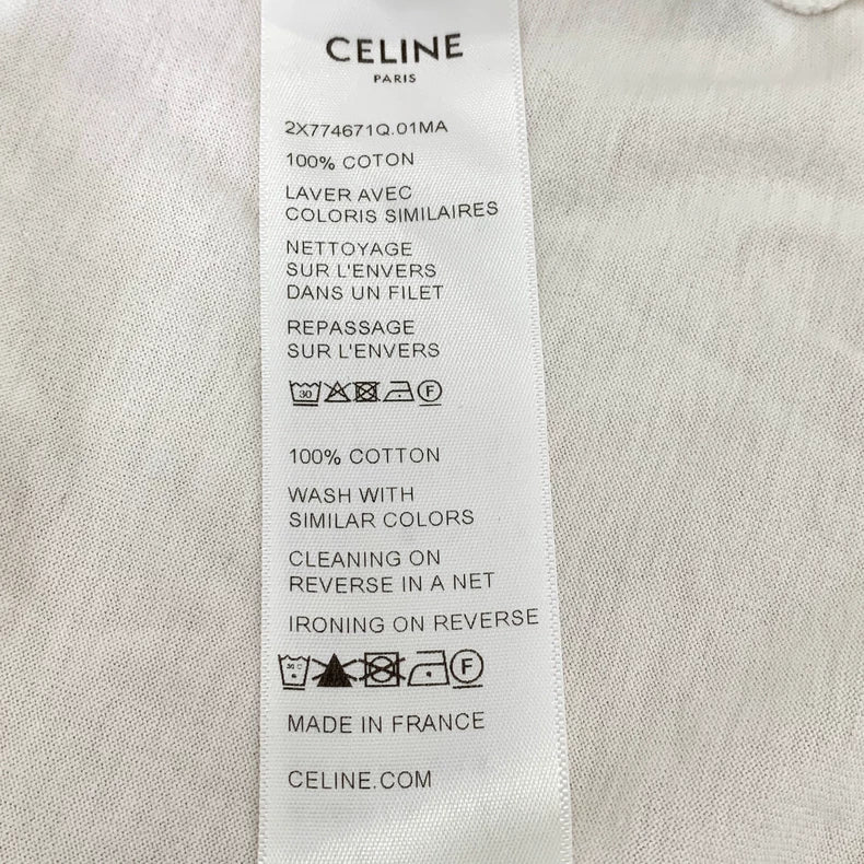 Celine White Logo Print Cotton T-Shirt
