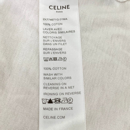 Celine White Logo Print Cotton T-Shirt