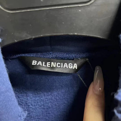 Balenciaga Blue Distressed Hoodie for Athletes