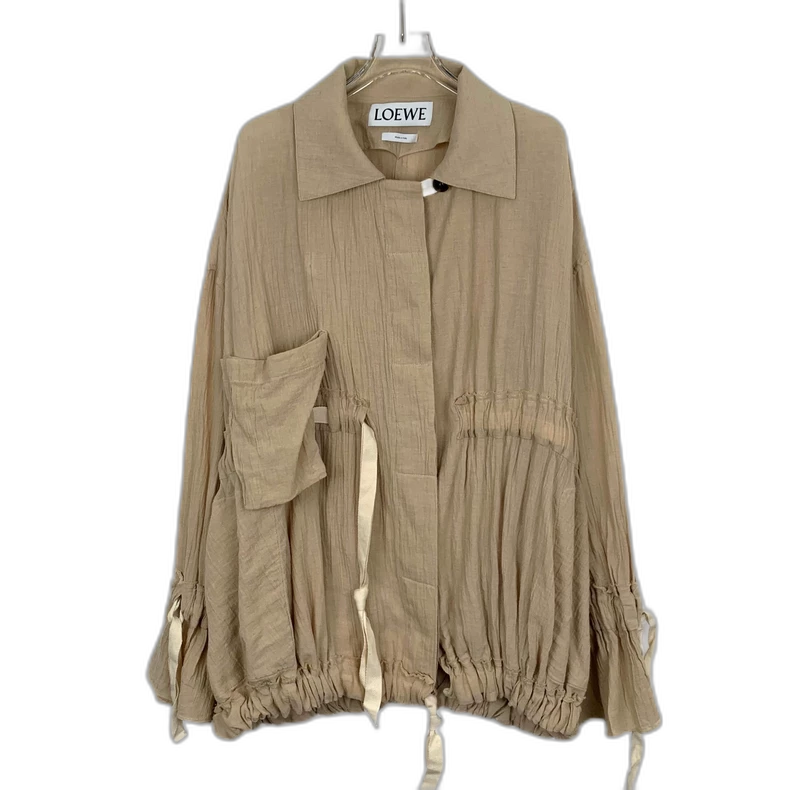Loewe Brown Ruffled Cotton Cardigan Coat
