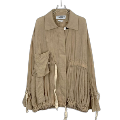 Loewe Brown Ruffled Cotton Cardigan Coat