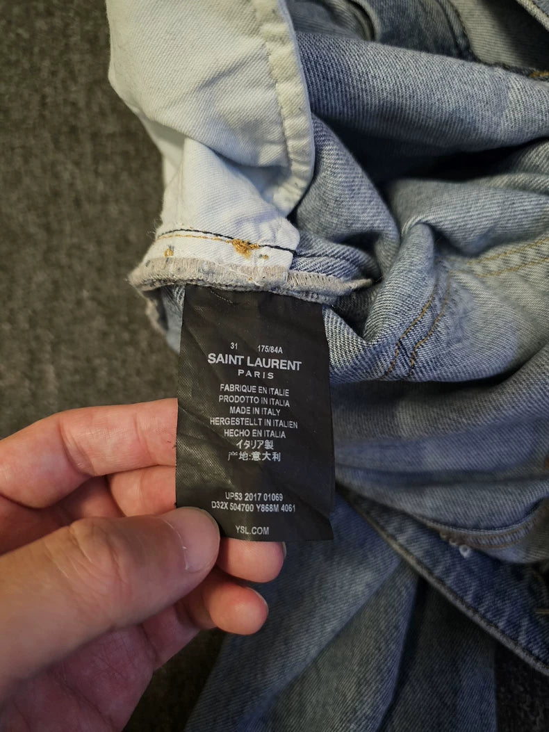 Saint Laurent Distressed Knee Denim Jeans-yf