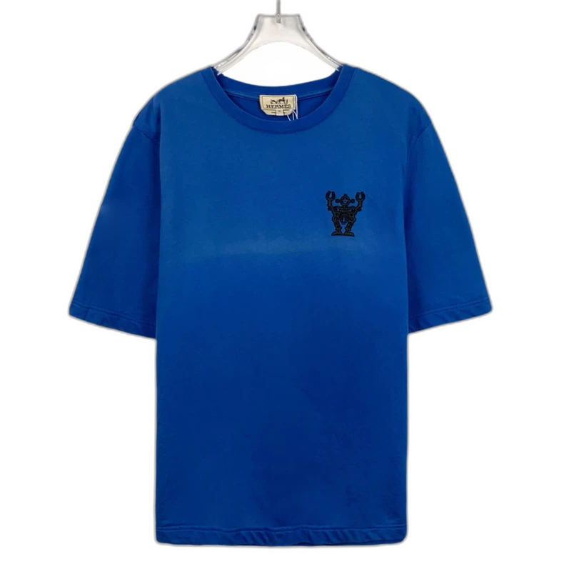 Hermes Blue Robot Embroidery Cotton T-shirt