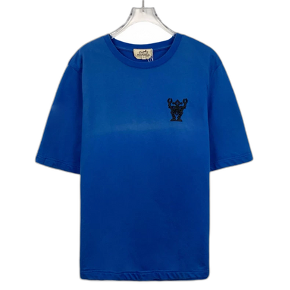 Hermes Blue Robot Embroidery Cotton T-shirt