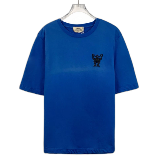 Hermes Blue Robot Embroidery Cotton T-shirt