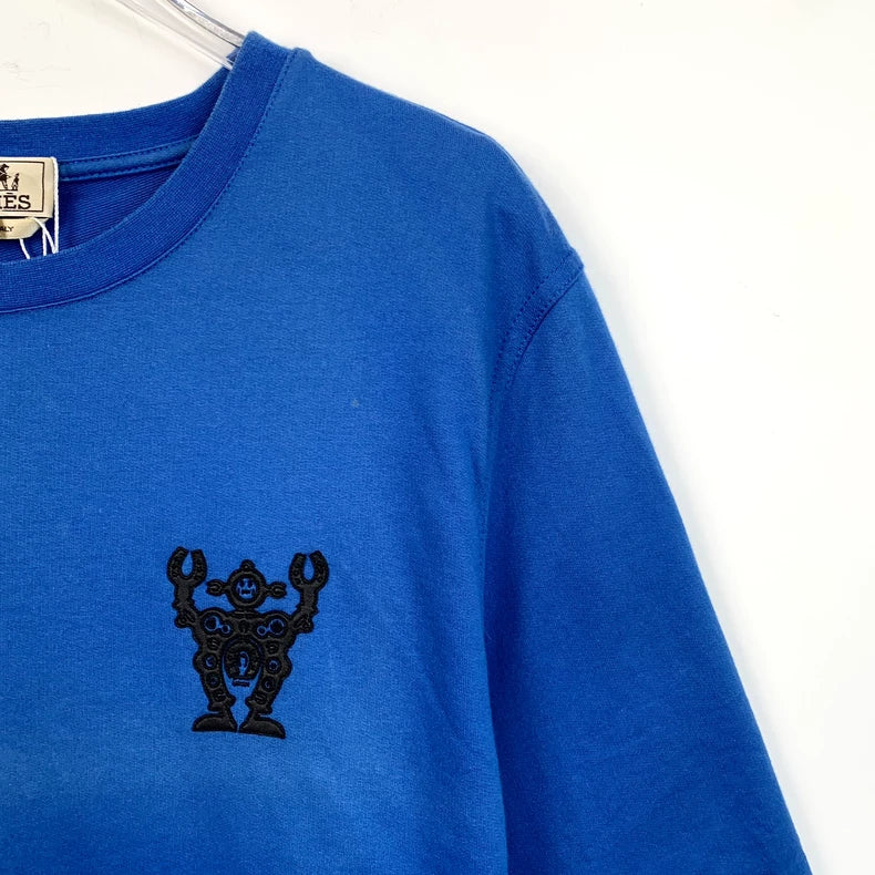 Hermes Blue Robot Embroidery Cotton T-shirt