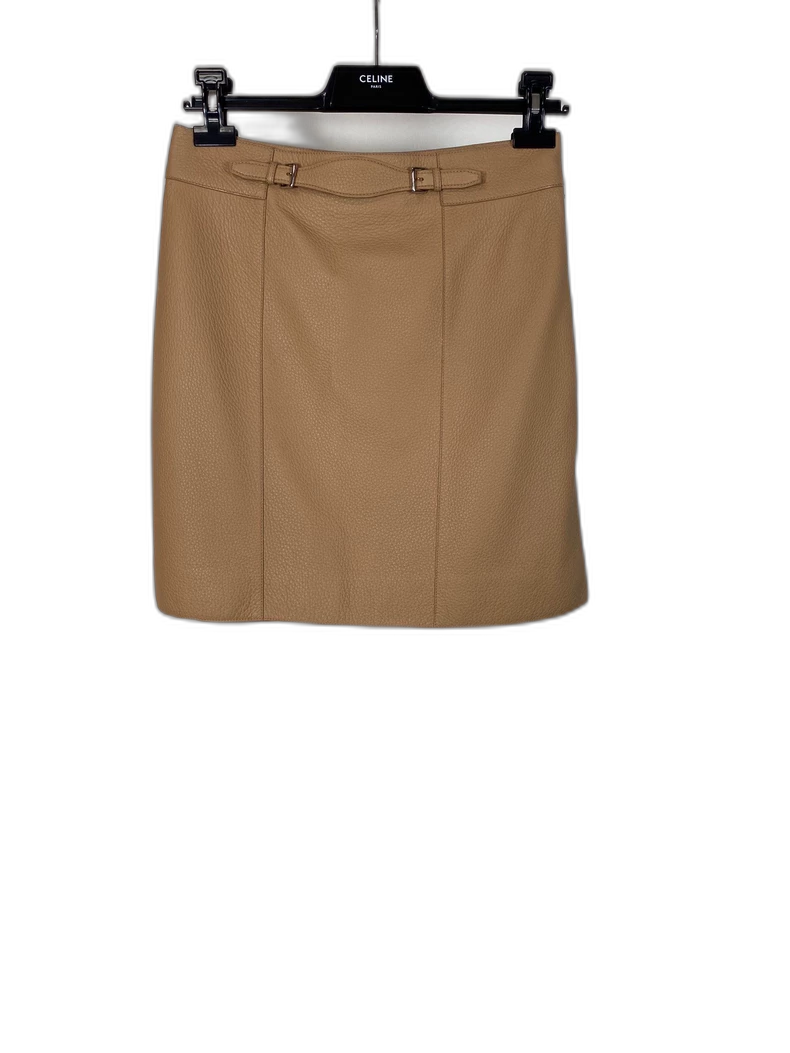 Hermes Tan Leather Skirt