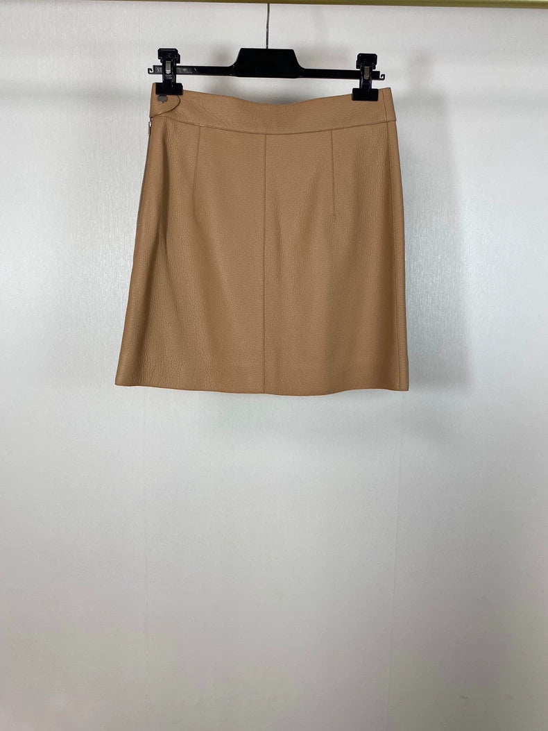 Hermes Tan Leather Skirt