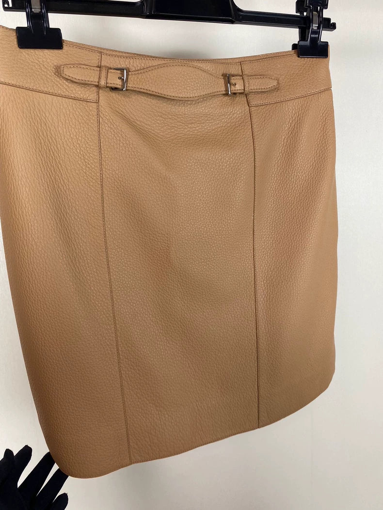 Hermes Tan Leather Skirt