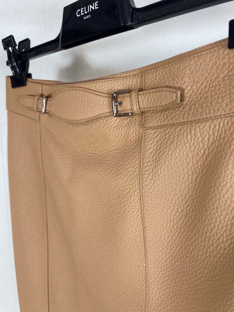 Hermes Tan Leather Skirt