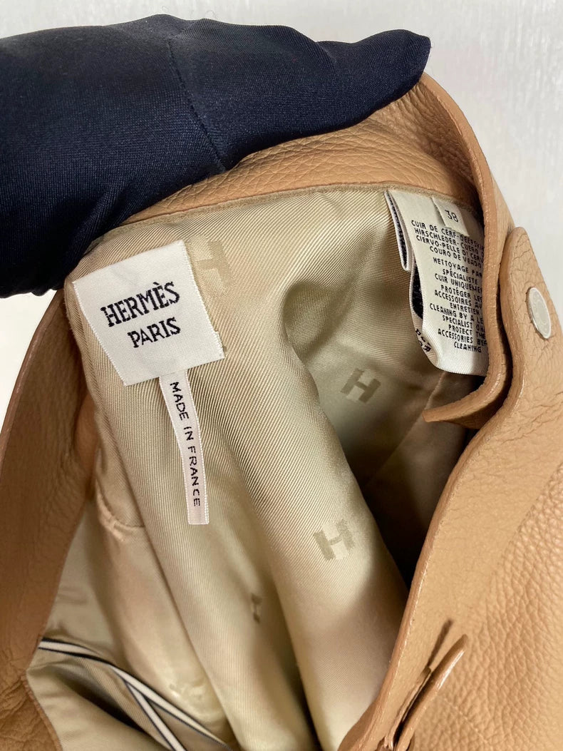 Hermes Tan Leather Skirt