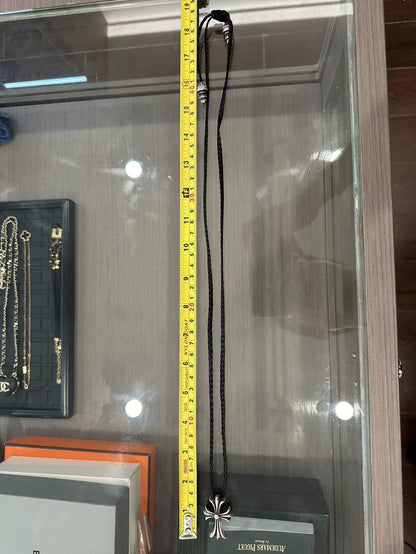 Chrome Hearts Silver Cross Necklace on Black Cord