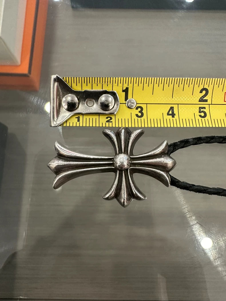 Chrome Hearts Silver Cross Necklace on Black Cord