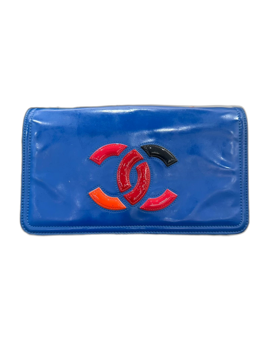 Chanel Blue Patent Shoulder Bag with Logo