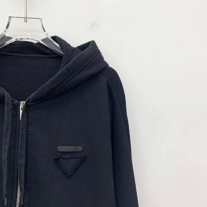 Prada Black Triangle Logo Zip Hoodie-yf