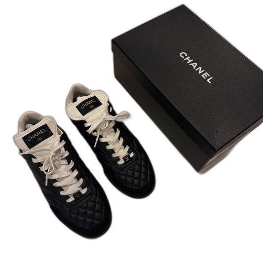 Chanel Black and White Suede Sneakers