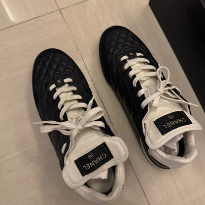 Chanel Black and White Suede Sneakers
