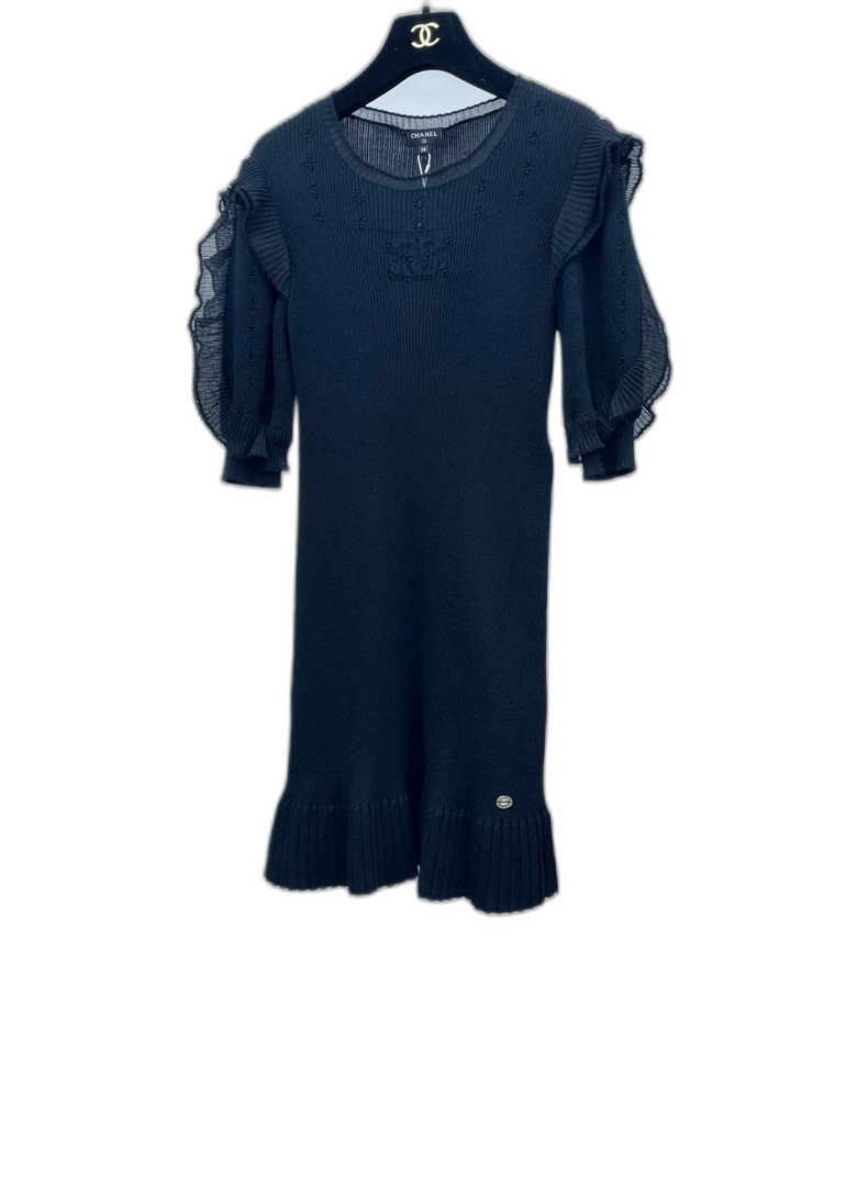 Chanel Black Ruffled Knit Dress
